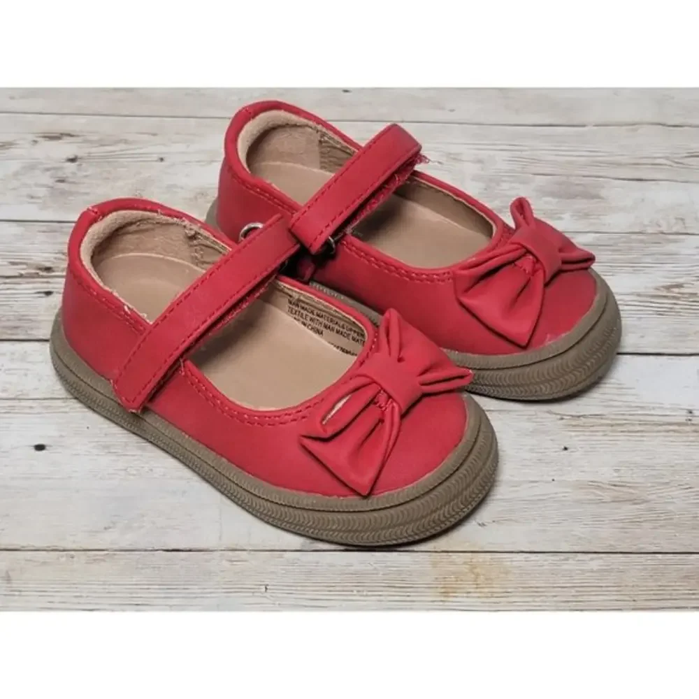 Cat & Jack Shoes Infant Red Mary Jane Shoe With Bow Size 4 Dress Casual‎